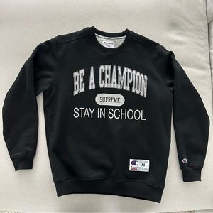 Supreme x Champion 'Stay In School' Crewneck Sweatshirt, Size M, Black, SS18